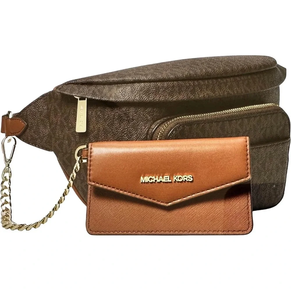 Michael Kors Maisie 2 In 1 Large Waistpack Fannypack Belt Bag Brown MK Signature - Picture 4 of 6